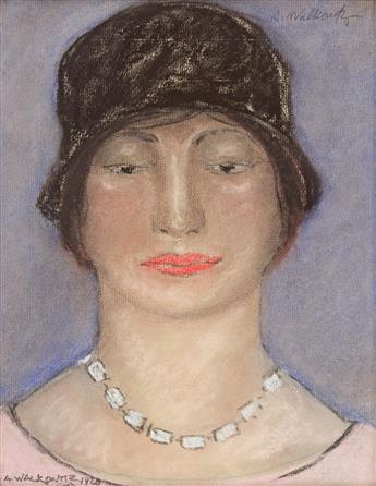ABRAHAM WALKOWITZ Portrait of a Woman with a Hat and Necklace.